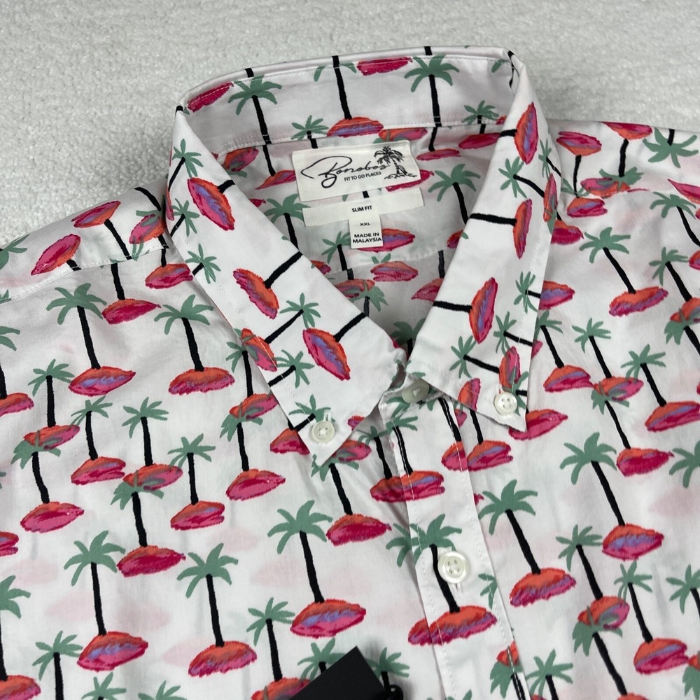 Bonobos Shirt Men's 2XL XXL Button Up White‎ Palm Tree Slim Fit Vacation Cruise